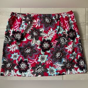 Talbots Woman Straight LINED Skirt Sz 22W Floral Stretch Red blk WORN ONCE EUC